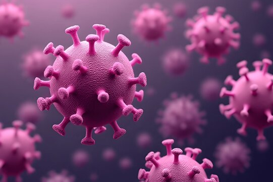 corona virus 2019-ncov flu outbreak, covid-19 3d banner illustration, microscopic view of floating influenza virus cells