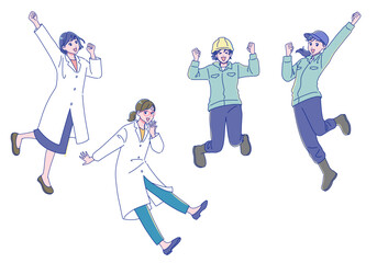 ジャンプして喜ぶ理系の若い女性たち