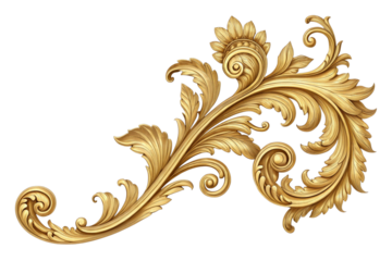 Ornate golden baroque flourish scrollwork isolated on transparent background