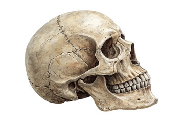 Realistic human skull profile isolated on transparent background