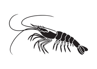 Vector Logo of Shrimp Silhouette in Black and White Isolated Design for Seafood Branding.