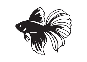Betta Fish Silhouette with Flowing Fins in Elegant Aquatic Vector Design Style.