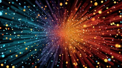 Naklejka premium Abstract burst of glowing particles and light streaks in dark space background