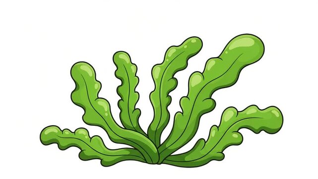 Underwater sea plant and green algae for food. Edible seaweed and leaves. Plants of aquarium on white background