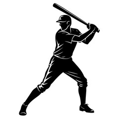 Baseball player swinging bat silhouette batter