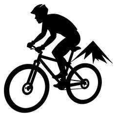 Obraz premium Black silhouette mountain biker riding bicycle vector