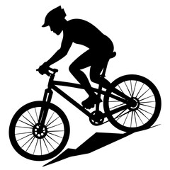 Fototapeta premium Black silhouette of cyclist on mountain bike white
