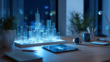 Futuristic Smart Workspace With Virtual Model