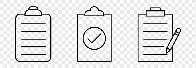 clipboard check mark, liner icon sign. ask Management and To-Do List Symbol Design. Clipboard icon vector. Task line icon symbol vector. Simple checklist clipboard with pen icon. Design eps 10. 