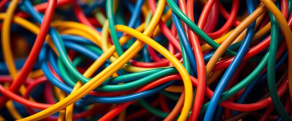 Close-up of tangled plastic electrical cables, polymer, power