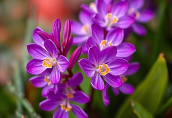 Fototapeta premium Close-up of vibrant, purple-red Chianalea di Scilla flowers, scilla, town