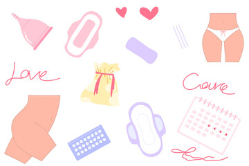 feminine menstrual care icon set hand drawn 