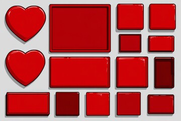 A grid layout on the interface of a mobile game is used to display colorful heart-shaped icons and a gift box design