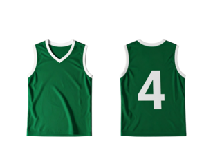 Basketball Uniform on Invisible Mannequin with Shorts and Number 4 Jersey Standing Front View Isolated on Transparent Background PNG