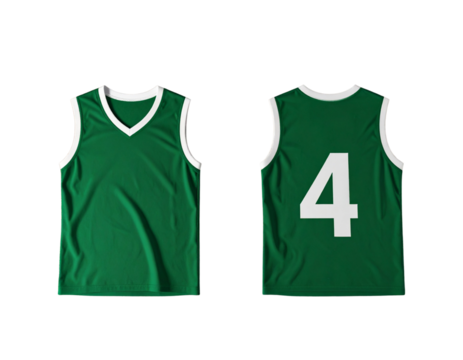 Basketball Uniform on Invisible Mannequin with Shorts and Number 4 Jersey Standing Front View Isolated on Transparent Background PNG