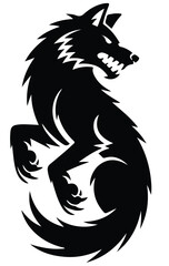 A black silhouette of an angry wolf on its hind legs