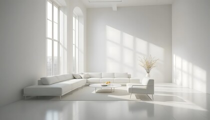 Fototapeta premium Bright Sunlight Illuminating Minimalist White Room — Modern Interior Design