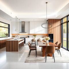 Beautiful shot of a modern house kitchen and dining room