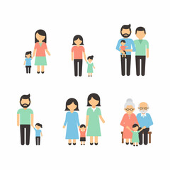 Diverse family icons showcasing multigenerational love and support, perfect for illustrating family values, unity, and togetherness with a modern aesthetic