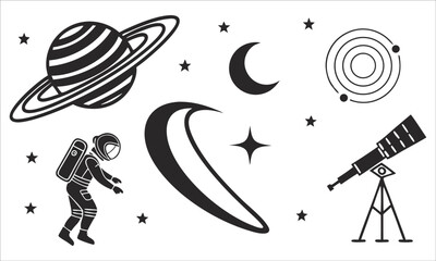 Space themed icons with astronaut and planets saturn