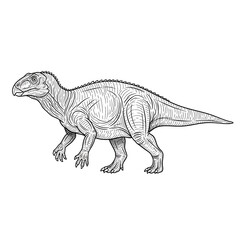 Naklejka premium Iguanodon dinosaur line art illustration