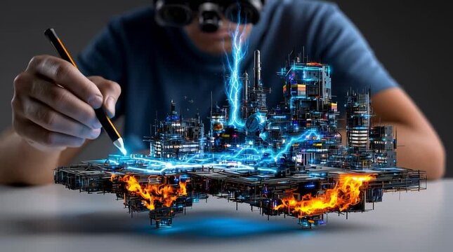 Une raffinerie futuriste avec une intervention d'un ing&eacute;nieur pour une production optimis&eacute;e