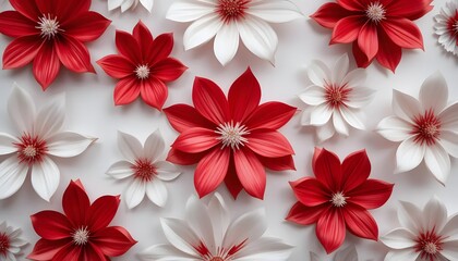 Obraz premium Red and White Paper Flowers on White Background — Handcrafted Floral Art