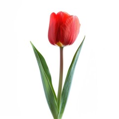 Single red tulip against white