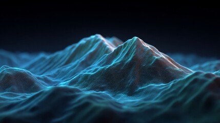 Naklejka premium Abstract Mountainous Terrain: A mesmerizing, abstract view of mountainous terrain. The image focuses on the undulating forms of the peaks, rendered in ethereal blue.