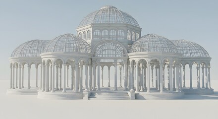Elaborate Classical Conservatory with Multiple Glass Domes and Columns"