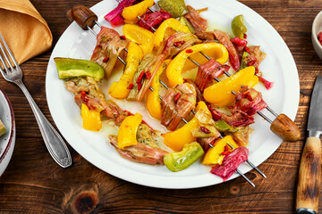 Appetizing vegetarian kebabs from rhubarb stalks.