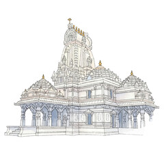 Obraz premium South indian temple illustration on a white background – watercolour art