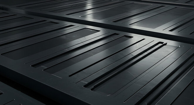 Dark textured surface with parallel grooves and recesses