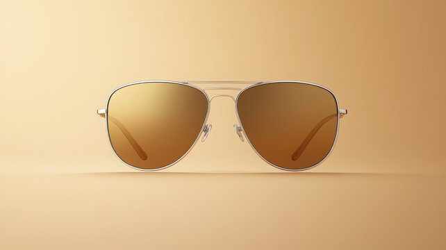 Sleek aviator sunglasses with gold reflective lens, modern style, minimal background
