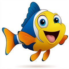 Happy Cartoon Fish with Bright Colors Swimming Joyfully in Ocean