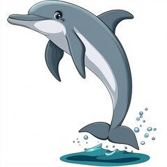 Cartoon Dolphin Jumping Out of Water with Splashes Below