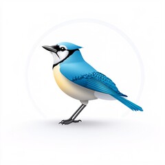 Vibrant Blue Bird Illustration on White Background in Simple Style