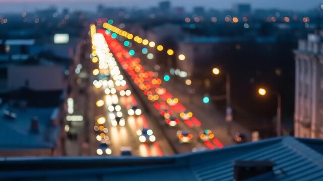 Night city street lights blurred view