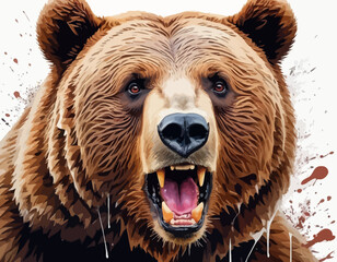 Fototapeta premium The bear is depicted sitting down, facing forward, with a gentle, friendly expression. Its fur is a mix of brown and tan colors, rendered with a textured