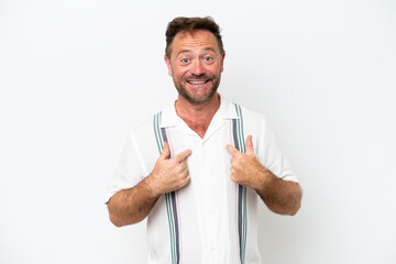 Middle age caucasian man isolated on white background with surprise facial expression