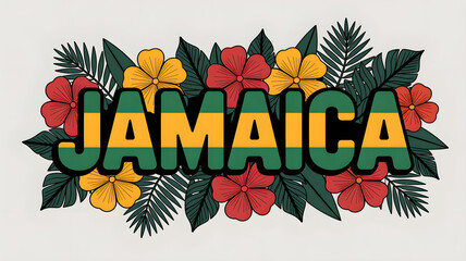 Jamaica Tropical Floral Text Banner Design