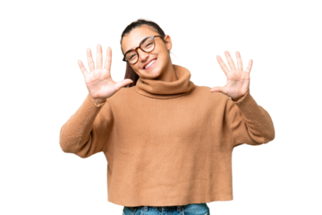 Young beauty woman over isolated chroma key background counting ten with fingers