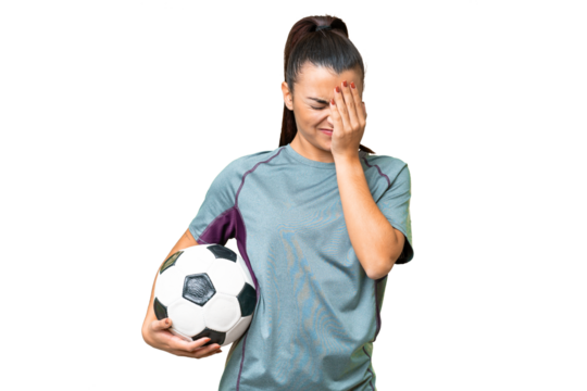 Young football player Woman over isolated chroma key background with tired and sick expression - Powered by Adobe