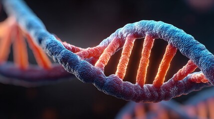 DNA Helix Close-up: Intricate representation of a DNA helix structure, meticulously depicted with vibrant hues and advanced visual effect, symbolizing life and scientific advancement.