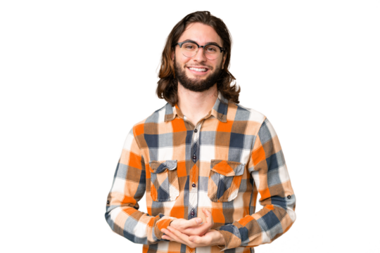 Young handsome man over isolated chroma key background laughing - Powered by Adobe