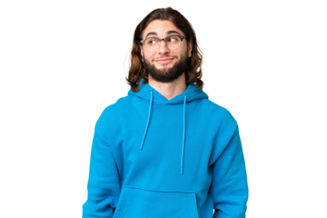 Young handsome man over isolated chroma key background making doubts gesture looking side