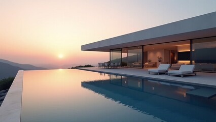 Modern Villa with Infinity Pool at Sunset
