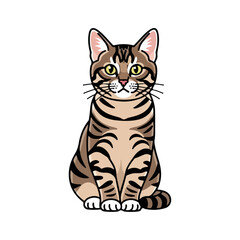 Cute Cartoon Tabby Cat Sitting with Heart-shaped Nose