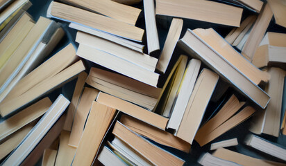 hundreds of old books nestled together