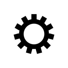 Black gear icon silhouette for settings, options, and preferences. Vector graphic of a cogwheel for industry and technology concepts.